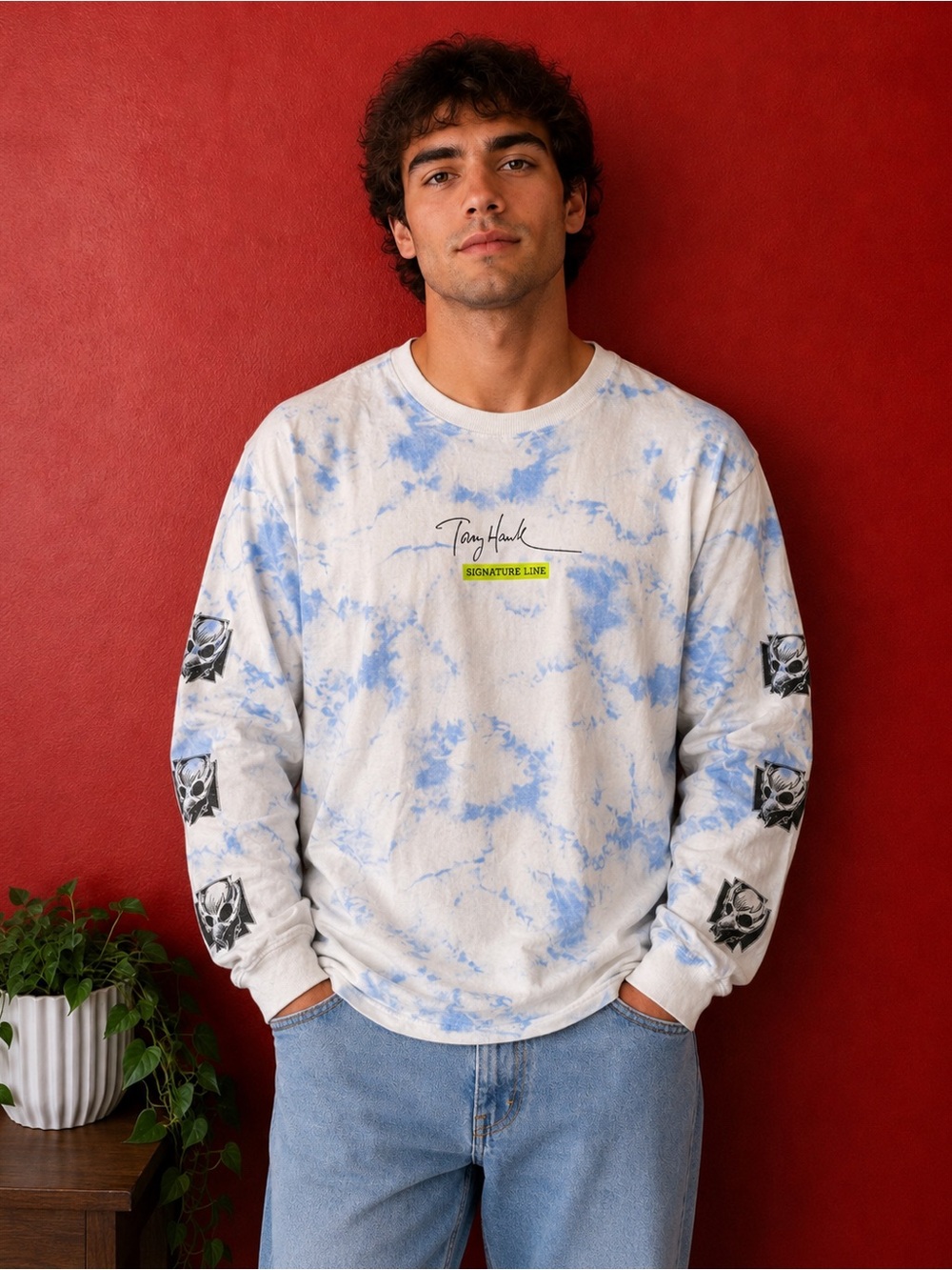 Tony Hawk Signature Line Blue Tie-Dye Oversized Long Sleeve T-Shirt – Size S